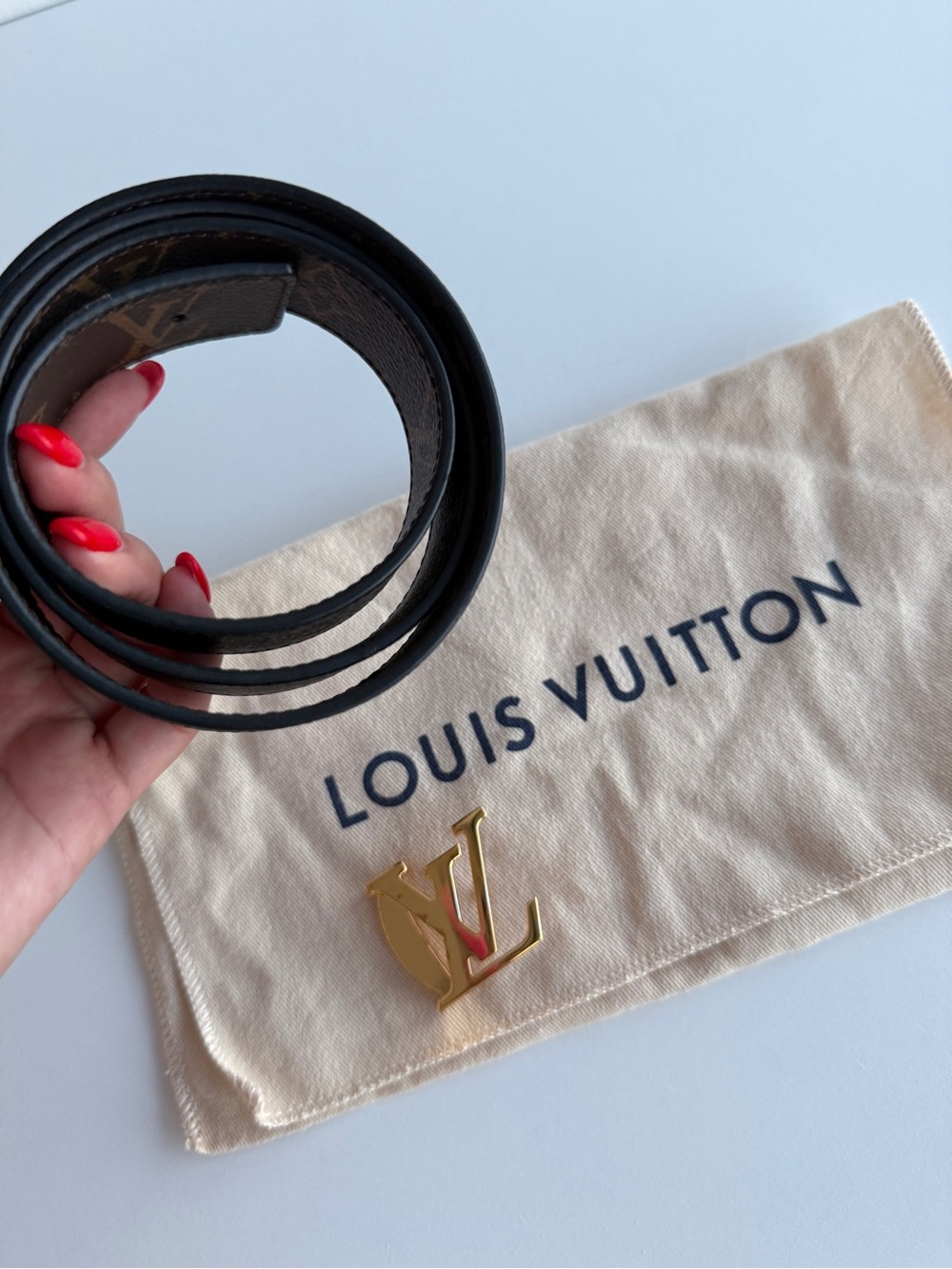 Louis Vuitton Brown Monogram Belt with Gold LV Buckle - Picture 6 of 7